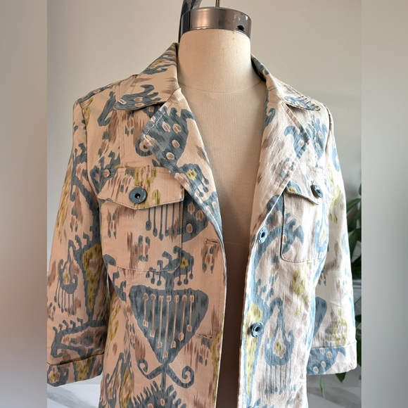 SOLO Moda Floral Print Beige Jacket Sz 6 - Picture 2 of 9